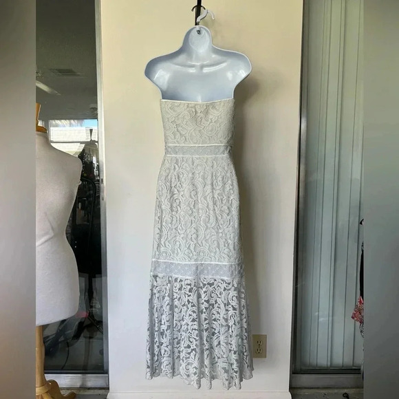 Tadashi Shoji Ivory and Ice trumpet strapless formal gown lace Size 8 - Picture 5 of 15